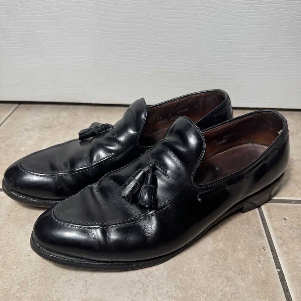 Allen Edmonds Saratoga Mens 11 C Leather Slip On Tassel Oxford Dress Black Shoes
